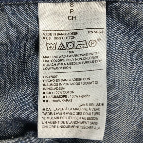 Old Navy Men's Small Dark Chambray Button Down Short Sleeve Shirt. Blue. Cotton. - Picture 5 of 10